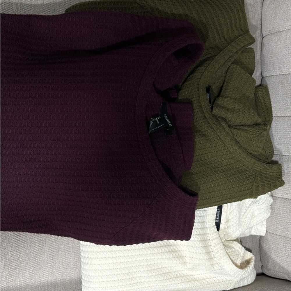 🌵3/$15 🌵 Forever 21, waffle  Knit Sweater Trio in Burgundy, Olive, and Beige